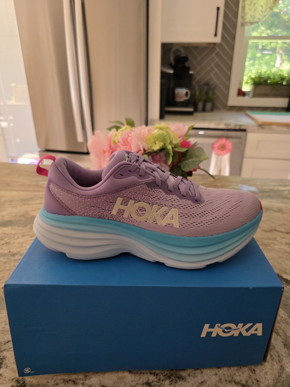 HOKA Women's Lavender Running Shoe with Aqua Midsole